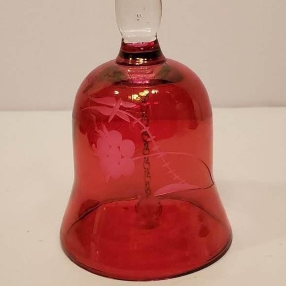 Other - Ruby Red Crystal Glass Bell With Etched